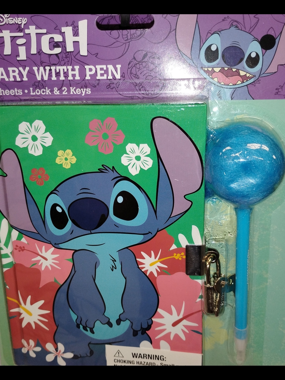 Disney Stitch Green & Pink Notebook with Blue Pom-Pen